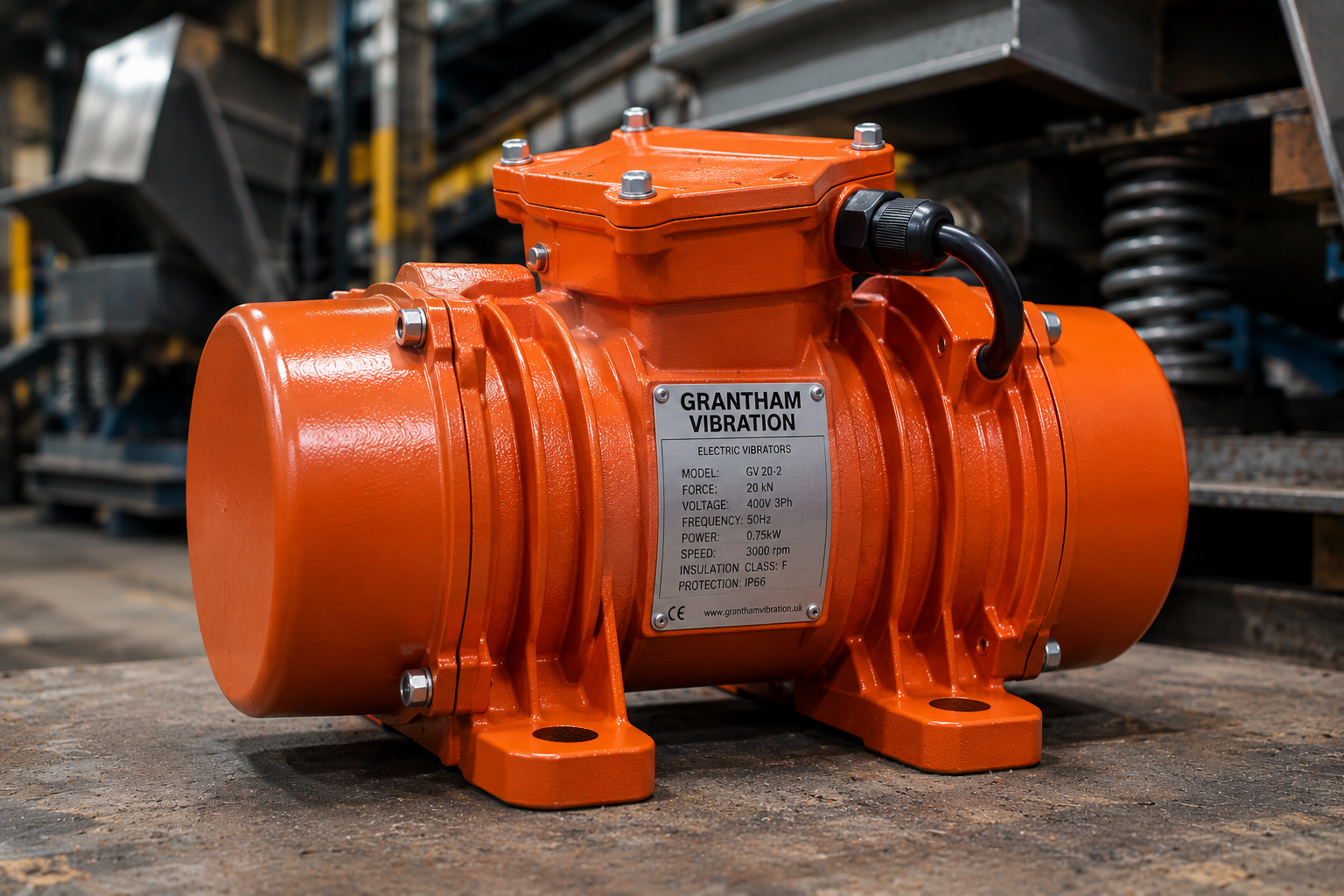 Industrial vibration equipment supplied by Grantham Vibration for manufacturing, construction and material handling applications.